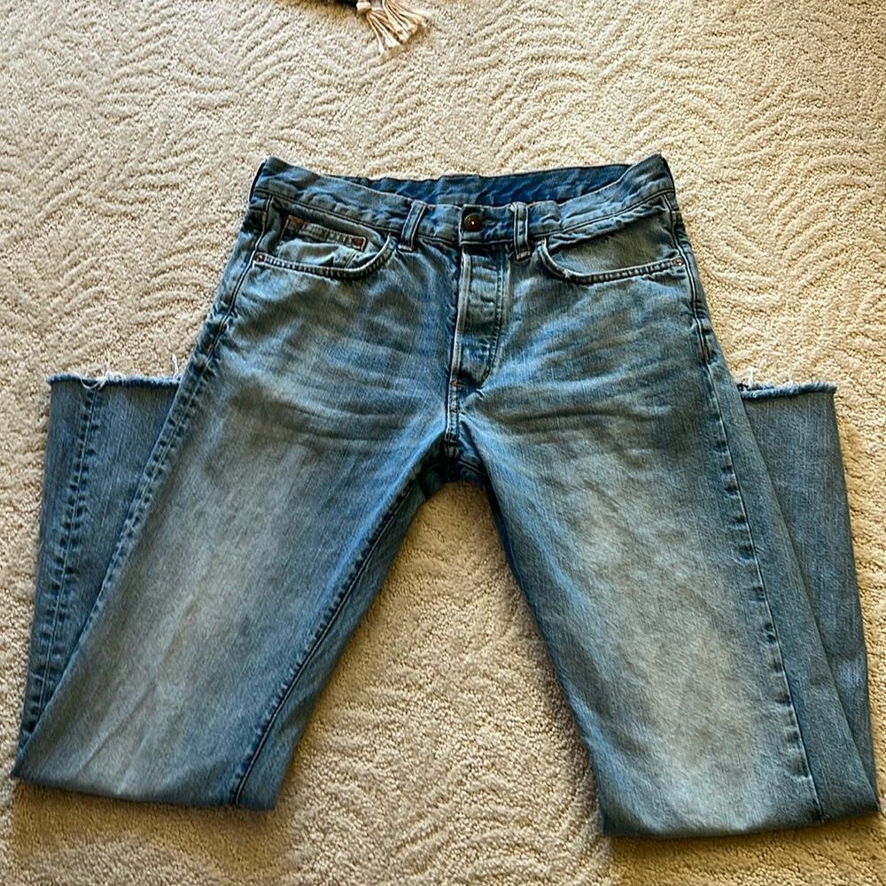 & Denim wide leg high button fly waist jeans